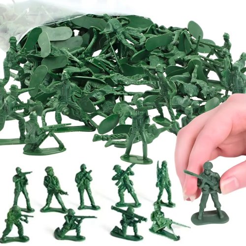 16個セット 緑のプラスチック兵隊 5cm – ミニ軍人フィギュア（ランダムポーズ）、誕生日プチギフト・砂場ジオラマ用