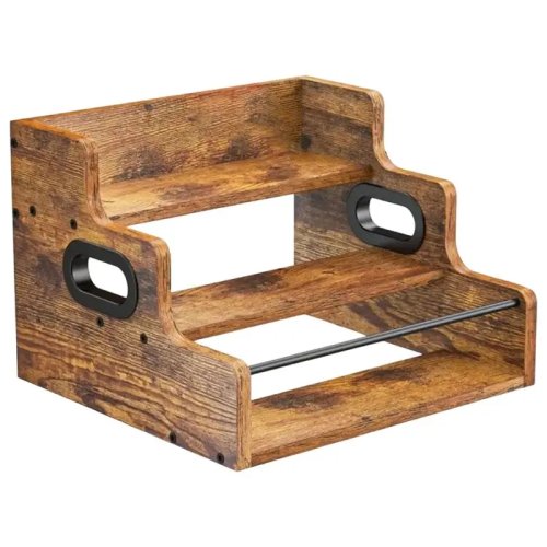 3-stufiges Holz-Thekenregal für Flaschen – Großer Vintage Wein- und Spirituosenhalter, Bar-Organizer