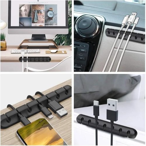 Silicone Cable Organizer — USB Charging Cable Winder & Desktop Cord Clips for Earphones, Mouse