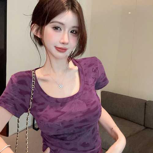 Playera para mujer tie-dye de manga corta, corte slim, transpirable — ideal para verano