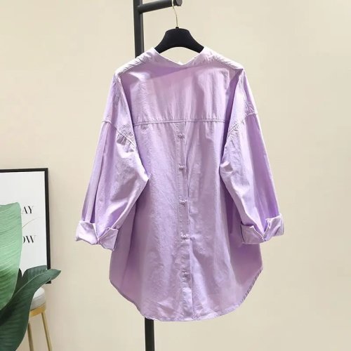 여성 코튼 카디건/블라우스 긴팔 루즈핏 미디 길이 봄·가을용 3XL