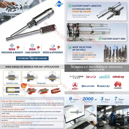 Vis à rouleaux planétaire renforcée, type inversé, haute précision, pas 0,5–50 mm pour robotique