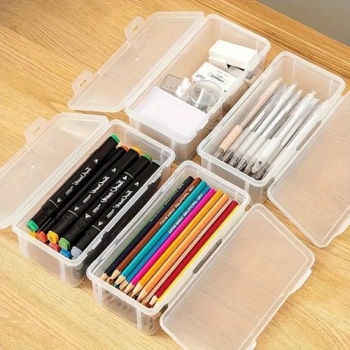 Caja de plástico transparente grande con tapa abatible — Ideal para joyería, adornos, hogar y oficina (1 o 4 pzas)
