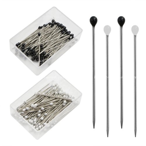 100 uds Alfileres con cabeza de plástico en caja – Negros, Blancos y colores – Para tela, DIY y manualidades