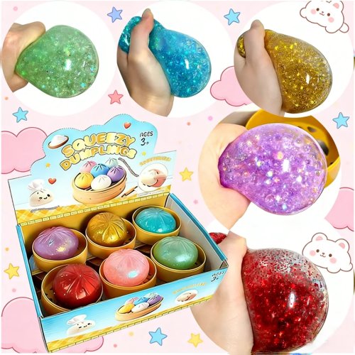 Squishy en forma de dumpling con brillantina, juguete antiestrés con caja — 1–12 pzas