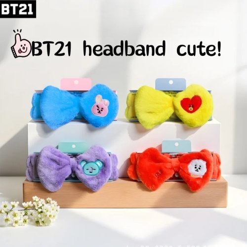 BT21 pluchen haarband, elastisch en zacht — leuk voor make-up en yoga, cadeau voor meisjes