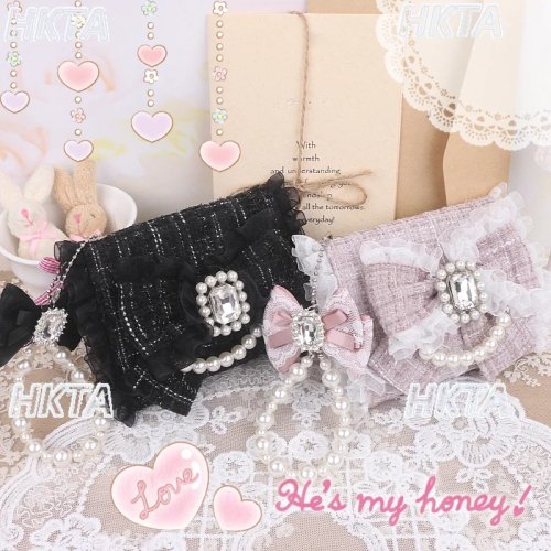 Porte-monnaie et porte-cartes Lolita style japonais fait main, bordure en dentelle et gros nœud — mignon pour femme