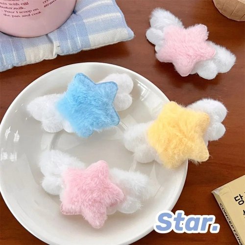 Cute plush star hair clip — minimalist fluffy BB barrettes, sweet party hair accessory