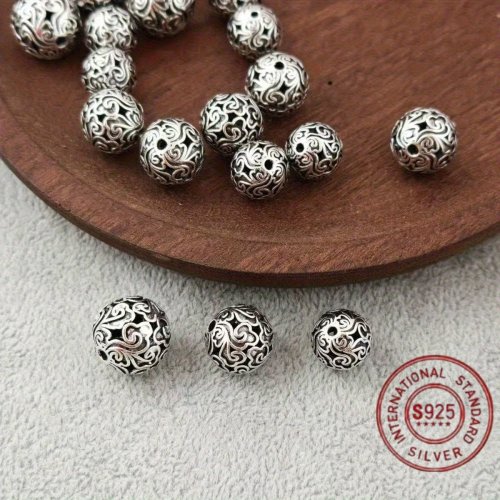 Cuentas huecas estilo tibetano en plata 925, 11/13/15 mm — para hacer pulseras y aretes DIY