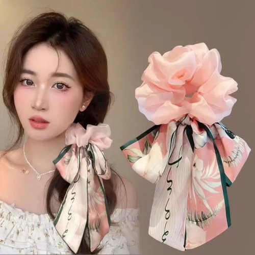 Women’s bow ribbon scrunchie — large ribbon hair tie / leather-look headband, premium-feel hair accessory