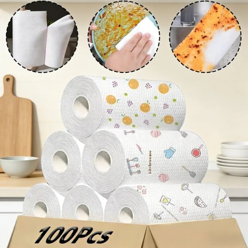 1 rollo (100 hojas) Papel de cocina grueso y absorbente, uso seco y húmedo, toalla desechable resistente a la grasa