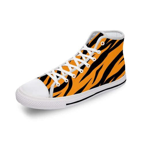 3D Tiger-Stripe High-Top Canvas Sneakers — Lightweight Breathable Unisex