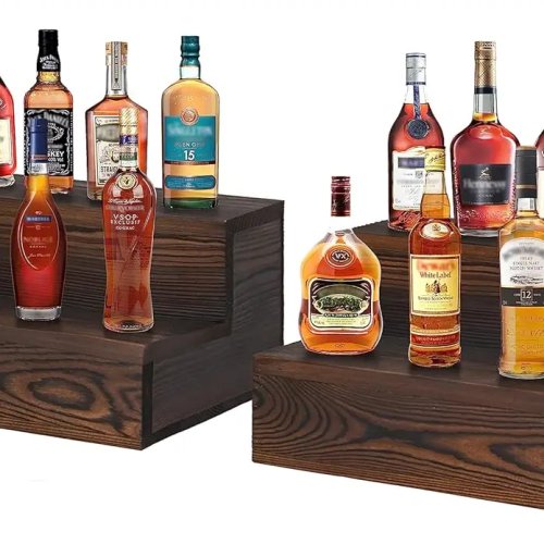 Botellero de madera de 2 niveles, estantería de sobremesa para bar doméstico y almacenamiento en cocina