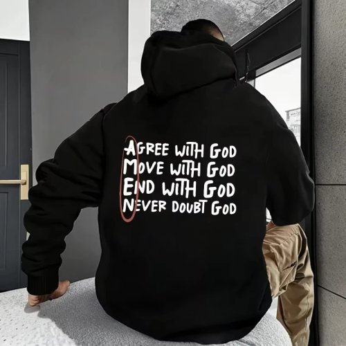 Heren hoodie met 'God' print (christelijk) – hoogwaardige lange mouw capuchontrui, casual voor alle seizoenen