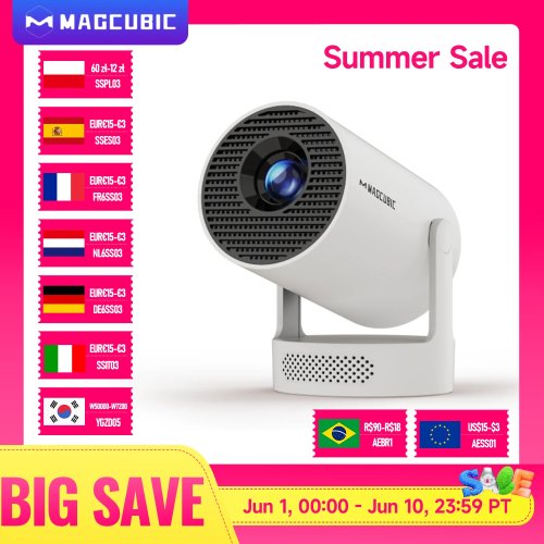 Projecteur Magcubic HY300 Pro+ 8K WiFi6 — 290 lumens ANSI, Android 14, Wi‑Fi double, Allwinner H726, BT5.0, 1280×720 HD, portable pour home cinéma et extérieur