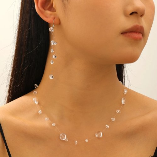 3‑teiliges Schmuckset: Ohrringe & Halskette mit transparenten Kristall‑Tautropfen, minimalistisches Fairy‑Design, vielseitige Schlüsselbein‑Kette