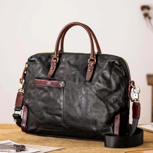 Serviette homme en cuir pleine fleur - style vintage, sac bandoulière/porte‑ordinateur en cuir véritable, qualité supérieure, pour le travail