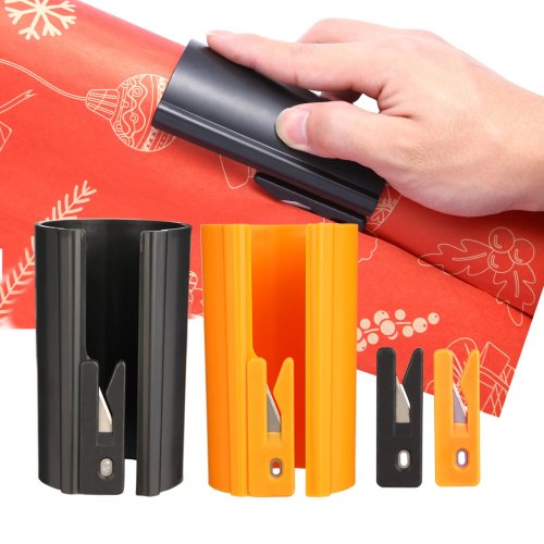 Schiebeschneider für Geschenkpapier – Leichter Geschenkpapier-Trimmer für Weihnachten & Geburtstage, robustes ABS, Orange/Schwarz