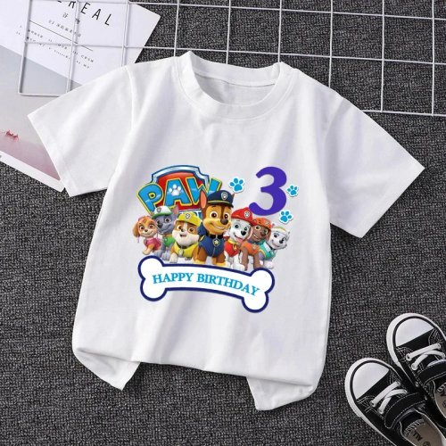 Playera infantil Paw Patrol Chase y Skye con números 1–9 estampados, manga corta, cómoda para fiesta de cumpleaños
