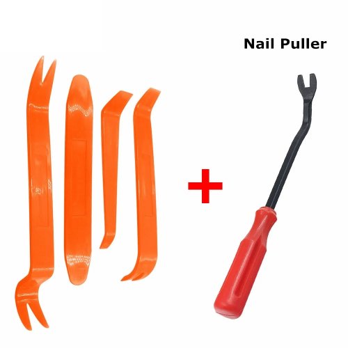 Juego 4 piezas para desmontar paneles de coche: extractor de grapas, palanca para puerta/radio, extracción de clips y molduras, herramienta manual
