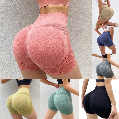 Short de sport femme taille haute effet push‑up — Pour cyclisme, running et yoga, short/legging fitness