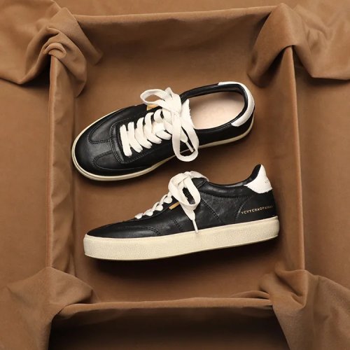 SHOEBOX Baskets femme blanches cuir véritable, plates, lacets — casual respirantes (Printemps 2026)