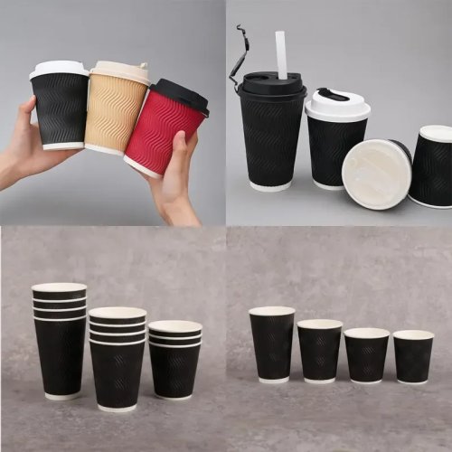 CHIMU HOME 10 oz (330–350 ml) Ripple‑wall Disposable Paper Cups for Hot Coffee — Food‑grade, Biodegradable, Customizable Print