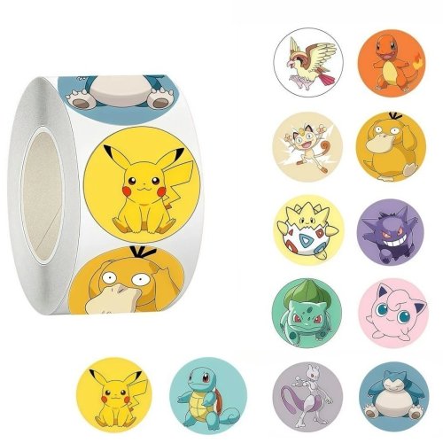 Рулон 500 наліпок Pikachu (Pokémon) — милі PVC наліпки для декору, ноутбука, DIY, нагород і подарунка