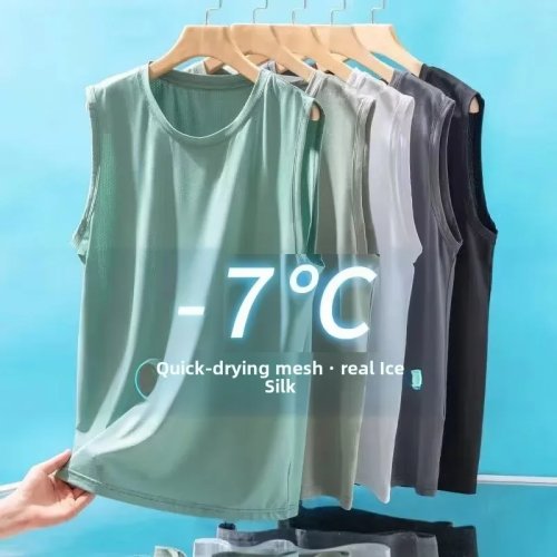 Men's Ice Silk Mesh Tank Top — lightweight, breathable sports vest; sleeveless summer casual tee