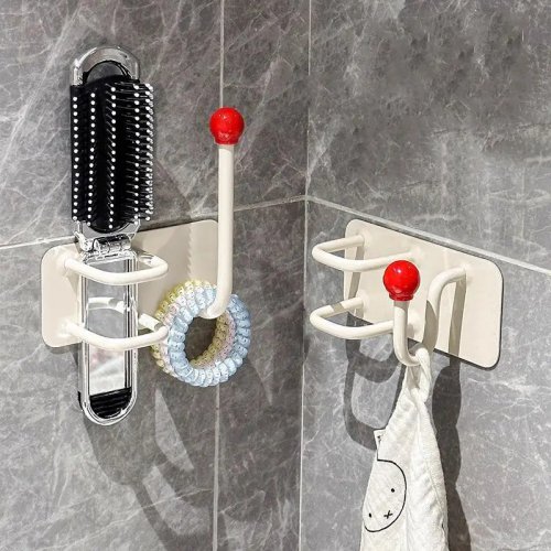 Gancio adesivo per bagno con portaoggetti — Organizer da parete per elastici, cerchietti, pettine e gioielli (senza forare)
