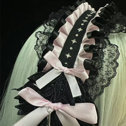 Tiara Lolita com asas — Adereço de cabeça anjo gótico preto e rosa, acessório de cabelo para cosplay