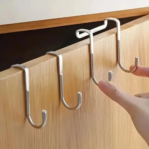 Gancho metálico plateado sin taladro 1 ud., adhesivo, para cocina, baño y armario