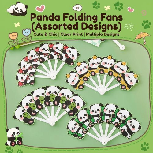 Ventilador de mano plegable Panda 6 pliegues, portátil, PP resistente al agua — para niños y estudiantes, uso exterior en verano