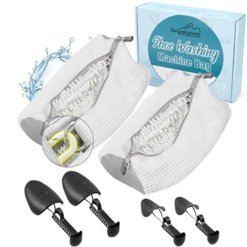 Pack 2 sacos de lavagem para sapatos com 4 formas ajustáveis, sacos de roupa XXL para máquina de lavar e secar, fecho resistente com gancho