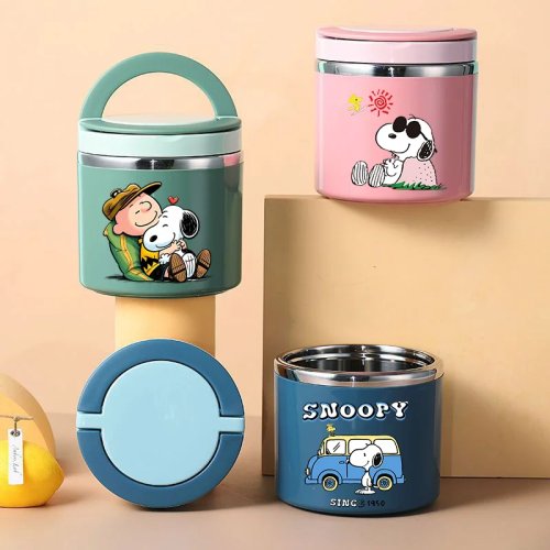 قنينة طعام معزولة 630 مل Snoopy من الفولاذ المقاوم للصدأ - جرة حرارية للشوربة، صندوق غداء كرتوني لطيف للمدرسة والمكتب، هدية