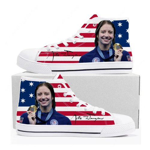 Sneakers alte in tela Kate Douglass stile americano – unisex, casual di alta qualità, per coppia, personalizzabili