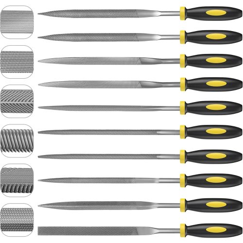 Conjunto de limas agulha premium em aço de alto teor de carbono com punhos ergonómicos antiderrapantes — para limagem precisa em madeira, plástico e modelismo