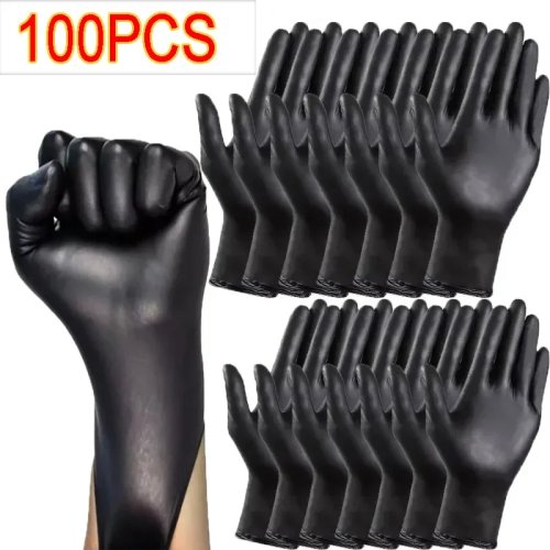 Disposable Black Nitrile Gloves (Latex-Free) – Waterproof, Durable, Food-Safe – Pack of 50/10 for Kitchen, Food Processing, Beauty Salon, Home