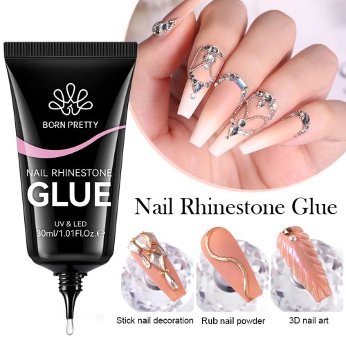 BORN PRETTY Gel colle pour strass 30 ml, transparent, forte adhérence pour décoration des ongles