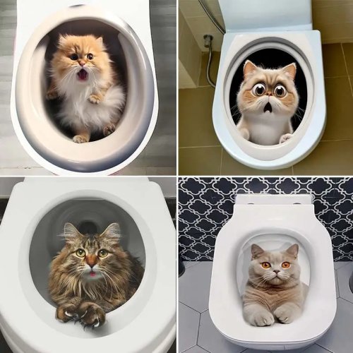 Calcomanía de WC con gato — Adhesivo para tapa de inodoro y pared, decoración para baño