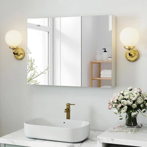 Mobile specchiera da bagno a parete con spazio contenitivo — sopra il WC, 3 ante e ripiani