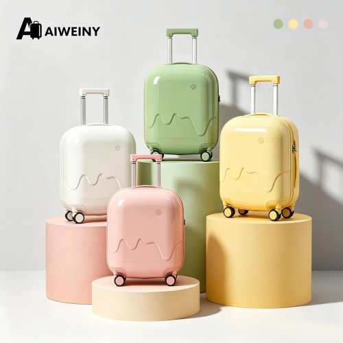 Valise rigide AIWEINY motif glace avec porte-gobelet USB, serrure TSA et roulettes silencieuses — Valise multifonction pour femme et enfant