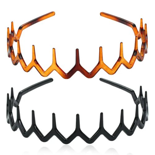 Băng đô nhựa (resin) răng dài gợn sóng, chống trượt, chống rơi, 1 chiếc — Unisex, dùng khi rửa mặt (màu ngẫu nhiên)