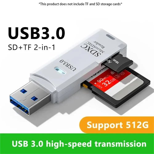 Đầu đọc thẻ USB 3.0 2 trong 1 (Mini SD/TF/microSD) — Bộ chuyển thẻ nhớ sang USB cho PC/Laptop