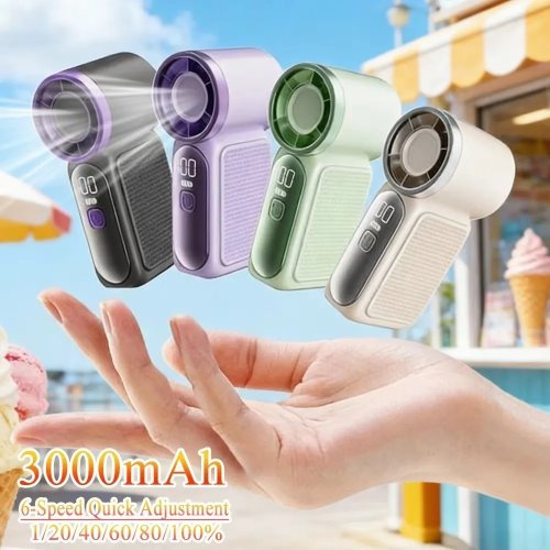 Ventilador portátil mini de mano y de escritorio, alta velocidad, 100 niveles ajustables, pantalla LED, recargable por USB, para viaje
