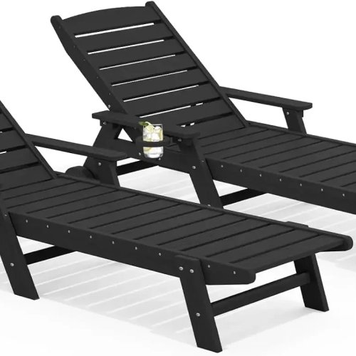 2개 세트 야외 라운지체어 198cm (78'') — 5단계 각도 조절, HDPE 재질, 수영장용 선베드