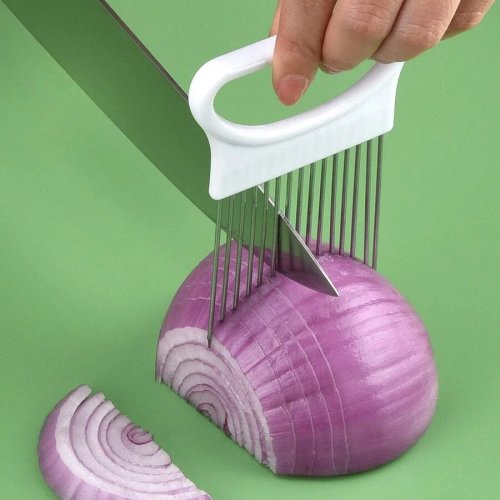 Colorful Stainless Steel Onion & Potato Chip Slicer — 1pc Onion Holder for Even Slices