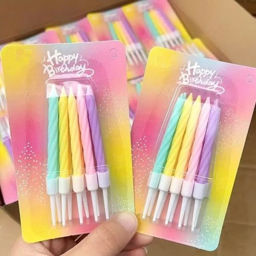 Macaron-Geburtstagskerzen – bunte Mini-Steckkerzen für Kinderkuchen, Regenbogen-Party-Deko