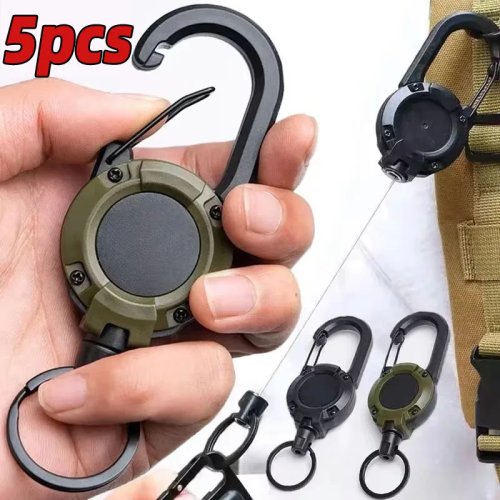Porte-clés rétractable robuste avec mousqueton – câble acier et ressort, idéal pour activités outdoor, pêche et randonnée