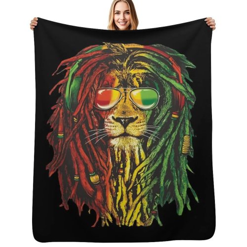 بطانية ديكور Bob Marley بنقش أسد رستا، ناعمة للكنبة وغرفة النوم، مثالية لعشاق الريغي